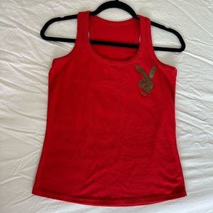 Red playboy tank with glitter gold logo